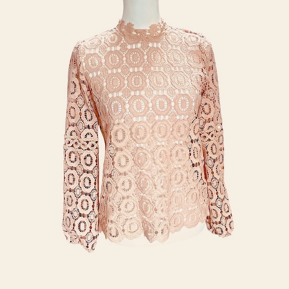 Blush Crochet Lace Top XS | Feminine Cottagecore Boho Romantic Embroidered Lace
